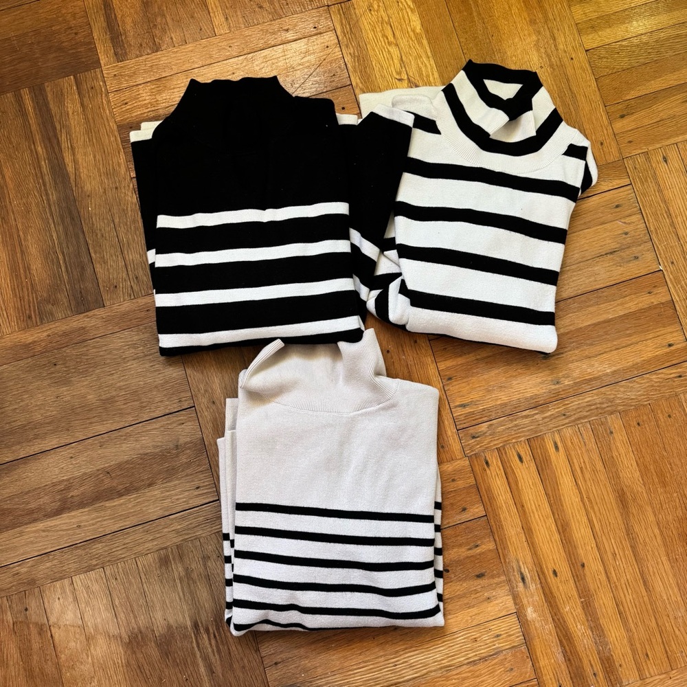 H&M Black and White Striped Turtleneck Tops